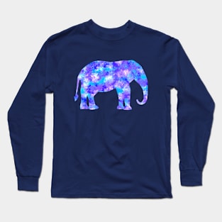 Elephant Silhouette in Blue Lavender & Aqua Long Sleeve T-Shirt